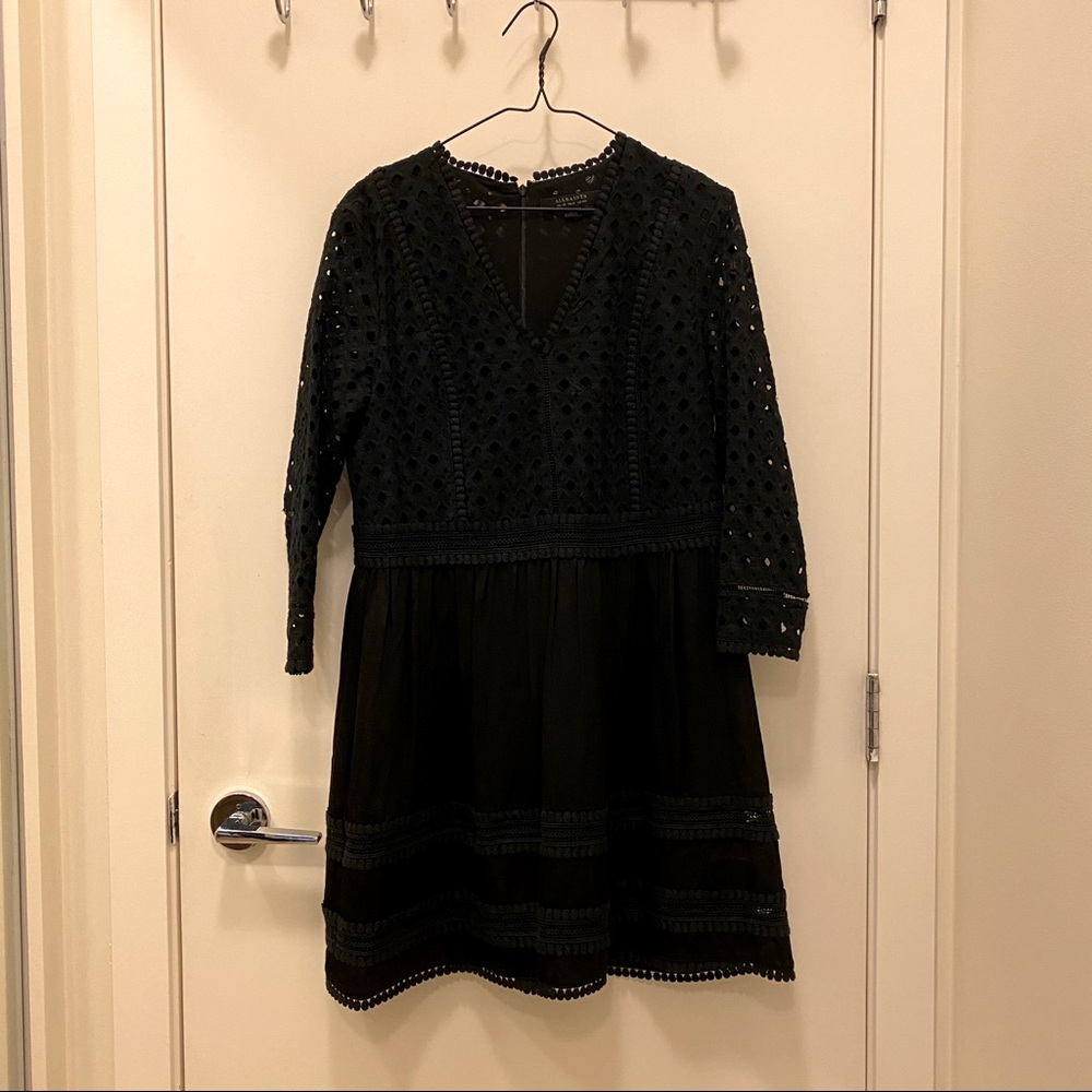 All Saints Black Crochet V-Neck Long Sleeve Mini Dress - Picture 5 of 9
